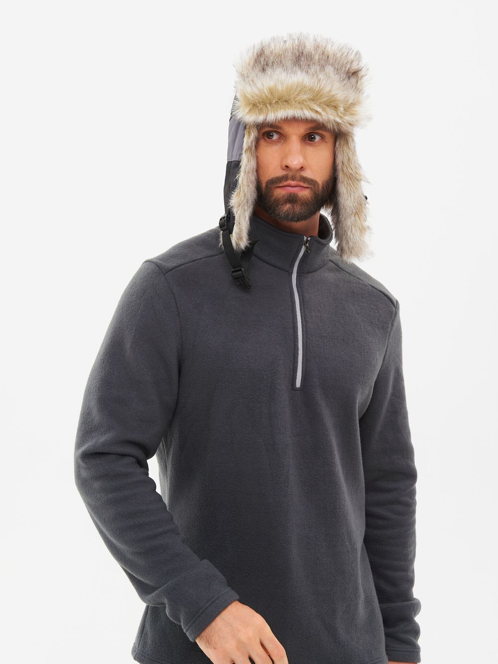 Шапка ушанка зимняя Siberia ткань Breathable цвет Серый/Черный иск. мех Волк