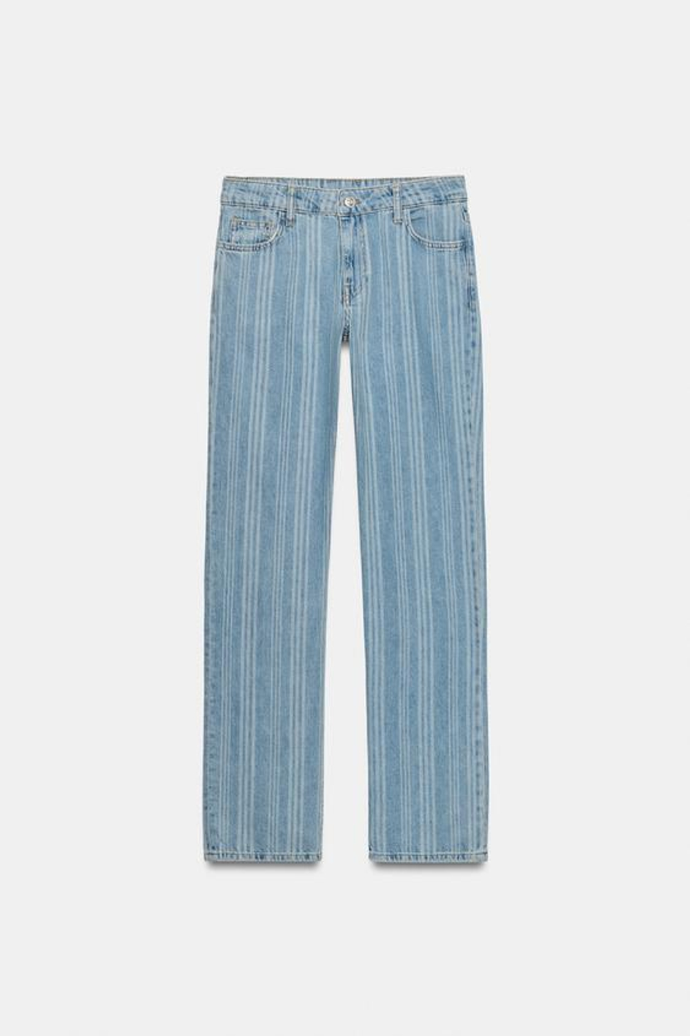 ZARA ДЖИНСЫ Z1975 STRAIGHT С ЗАНИЖЕННОЙ ПОСАДКОЙ И ПОЛОСКАМИ, ВЫЦВЕТШИЙ СИНИЙ