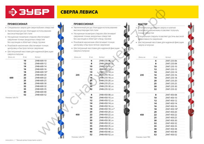 ЗУБР 30x450/360мм, сверло левиса по дереву, шестигранный хвостовик