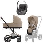 Коляска 3 в 1 Cybex Priam IV Rosegold complete и автокресло Cloud T i-Size Mirage Grey Plus Cozy Beige