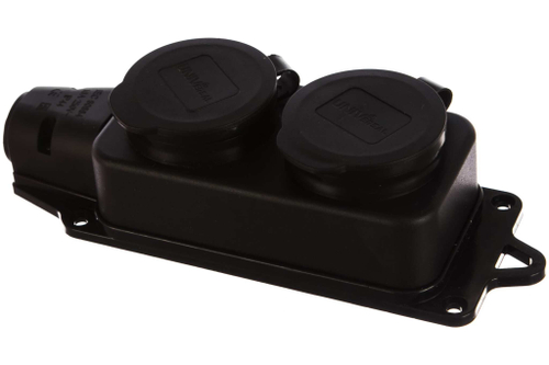 Колодка UNIVersal  2 розетки однофазная с заглушками с заземляющими контактами (каучук) 1027