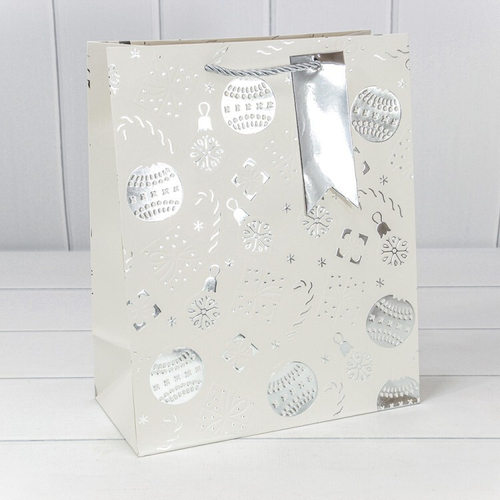 Пакет подарочный 26 х 32 х 13 см "Новый год" (Белый)