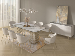 Стол CHIAVARI 220 KL-188 Контрастный мрамор матовый, итальянская керамика / Шампань, ®DISAUR