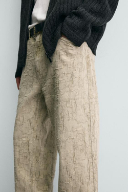 ZARA БРЮКИ STRAIGHT FIT ЖАККАРД, ХАКИ