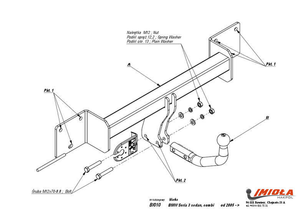 Фаркоп IMIOLA B.010 BMW 1-Series 2004-2012, BMW 3-Series (исключая 335i/ 335d) 2005-2012, BMW 3-Series (исключая 335i / 335d) 2005-2012(паспорт и сертификат в комплекте)(без электрики)