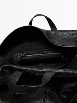 Massimo Dutti Дорожная сумка из кожи наппа, черный