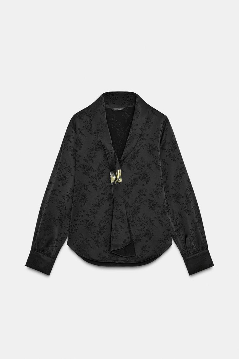 ZARA РУБАШКА С БРОШЬЮ, ЧЕРНЫЙ