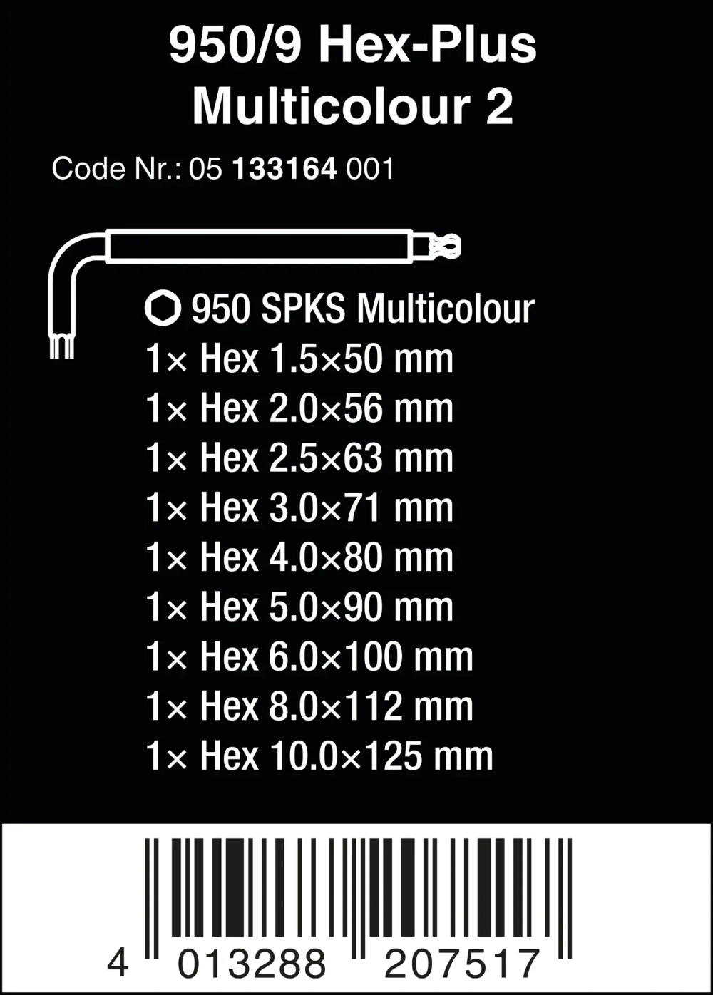 Набор Г-образных ключей 950/9 Hex-Plus Multicolour 2 Wera 05133164001