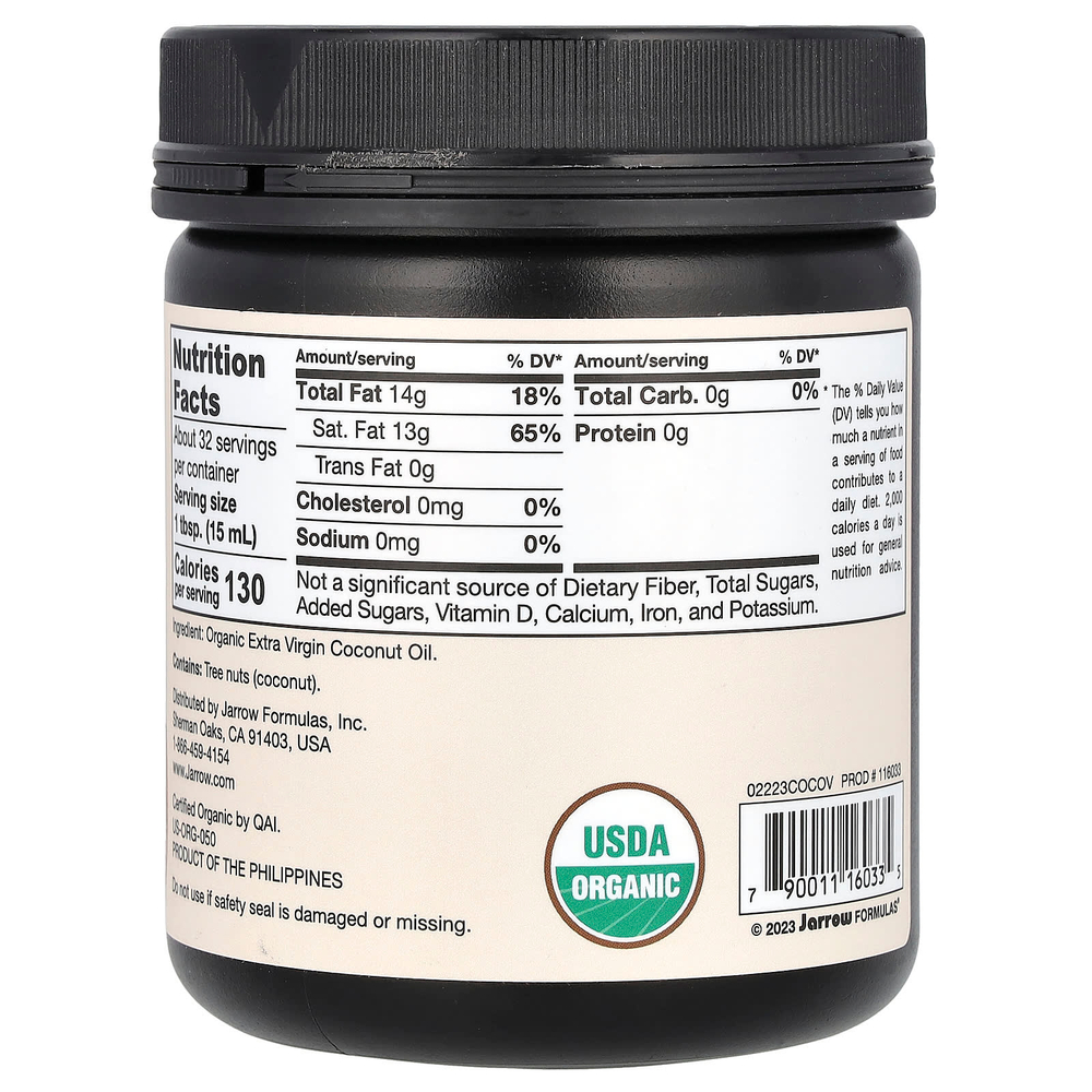 Jarrow Formulas, органическое кокосовое масло холодного отжима, отжатое шнековым прессом, 473 мл (16 жидк. унций)