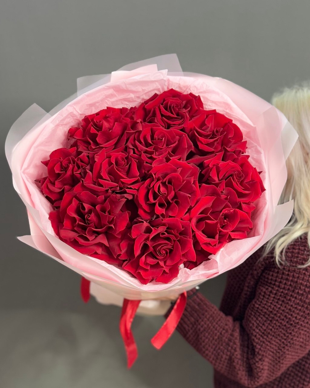 Букет из 11 французских роз сорта «Эксплорер» (Эквадор 60 см)