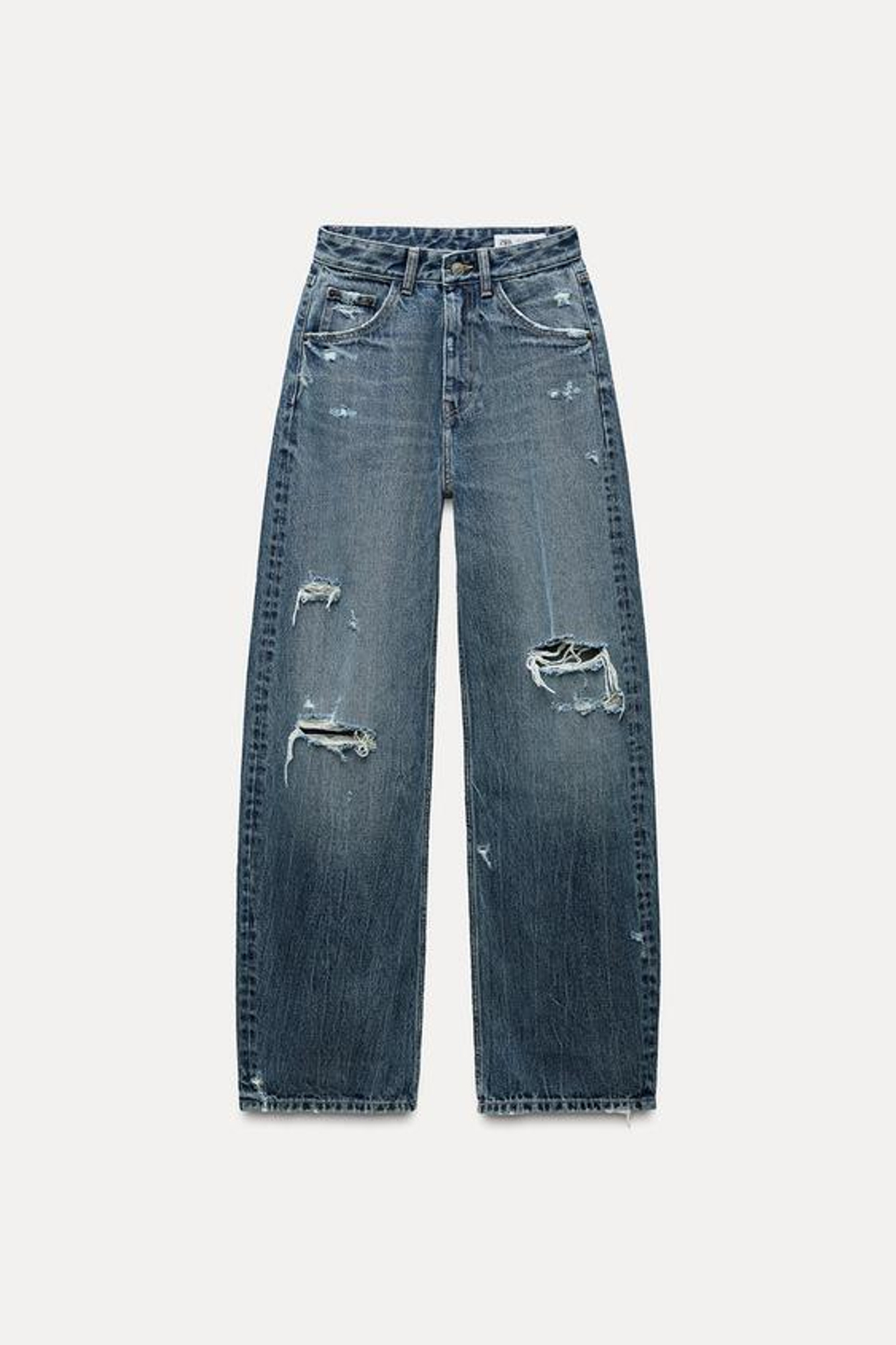 ZARA ДЖИНСЫ TRF С ВЫСОКОЙ ПОСАДКОЙ, СИНИЙ