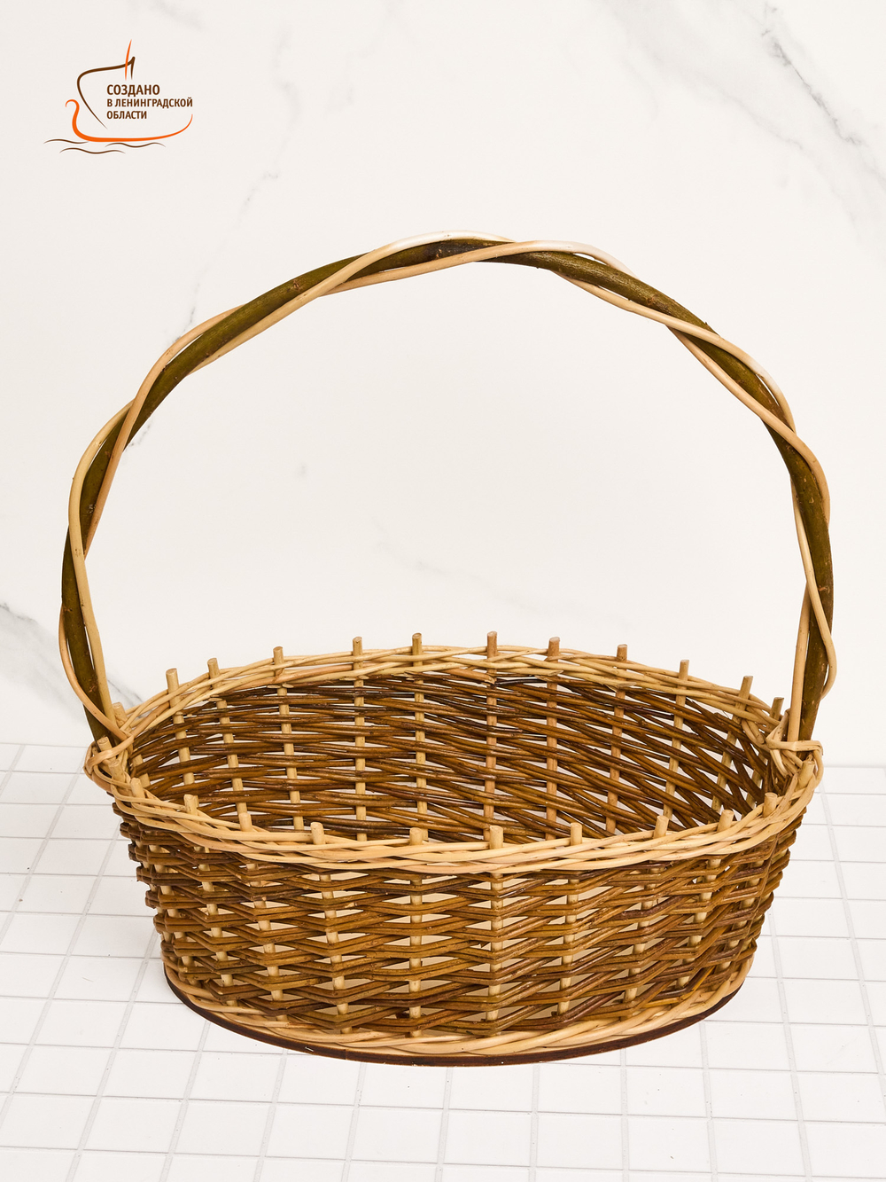 Корзинка овальная подарочная, арт. O380GR, 25х38х12 см, высота с ручкой 40 см