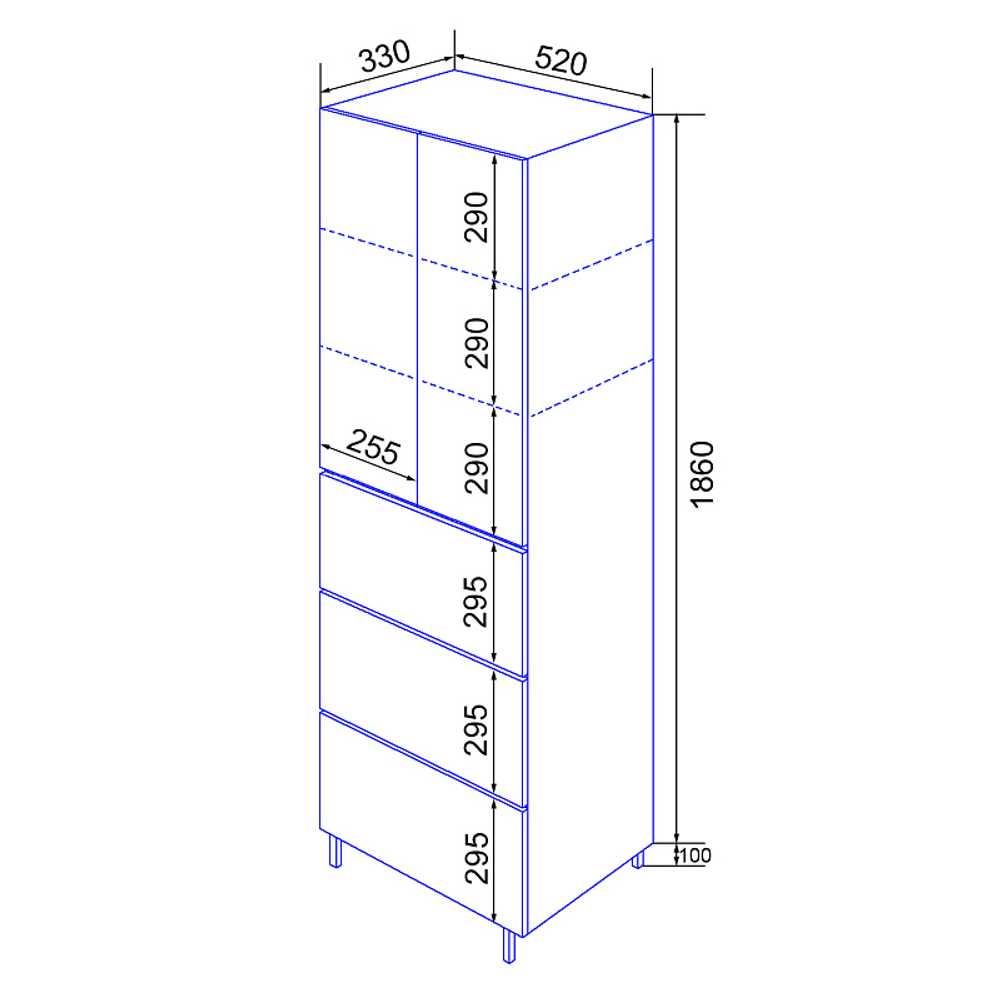 Пенал Azario Эстима 52/3 520х330х1960 напольный, графит (CS00094563)