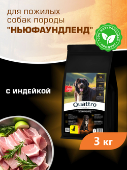 Корм сухой для пожилых собак породы Ньюфаундленд старше 5 лет, с индейкой, 3 кг, QUATTRO