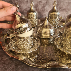 Кофейный набор "Тюльпан" на 6 персон с подносом/ACAR. Турция (серебристый 27 предметов)