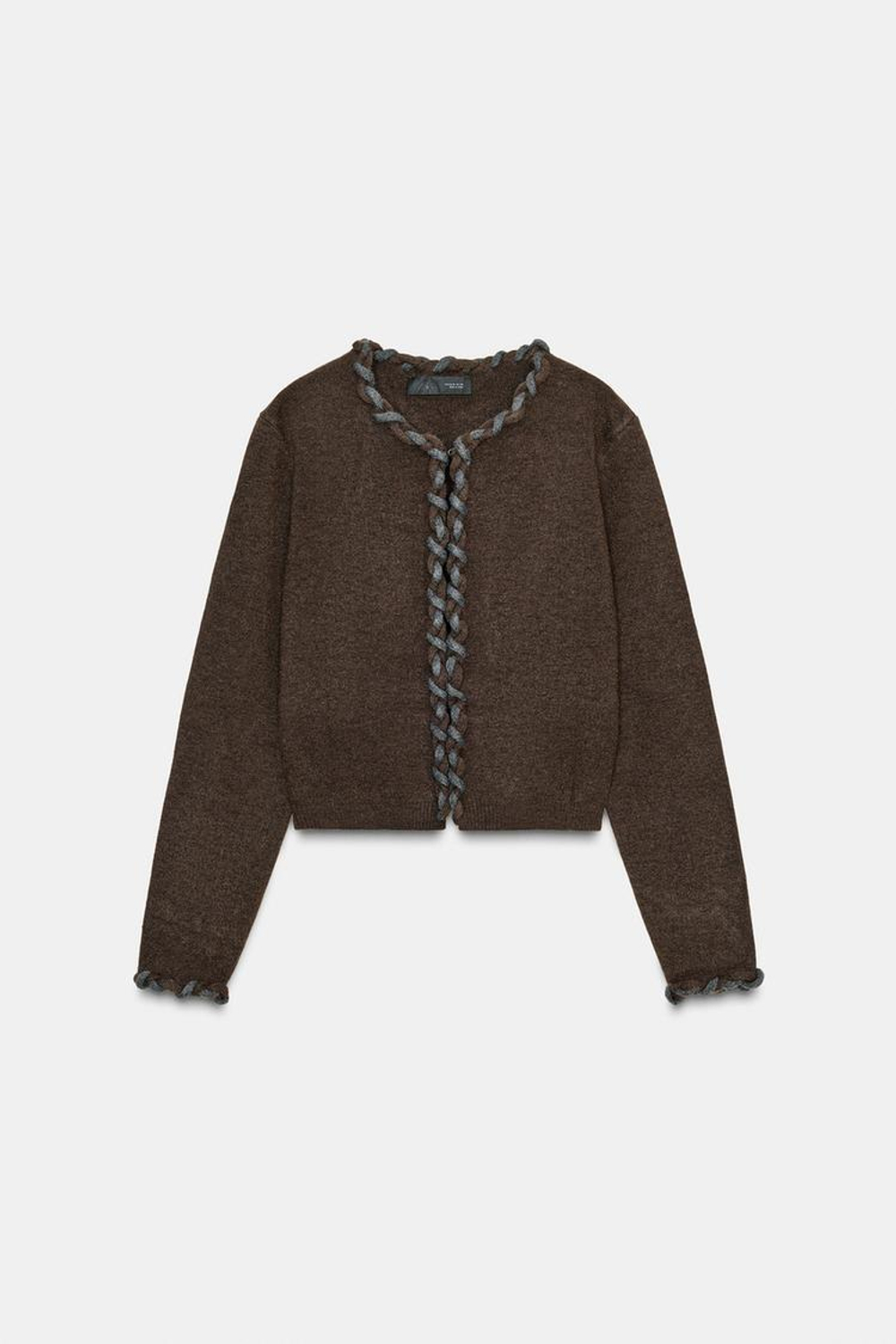 ZARA ВЯЗАНЫЙ КАРДИГАН С ОТДЕЛКОЙ В ВИДЕ ПЕРЕПЛЕТЕНИЯ, КОРИЧНЕВЫЙ