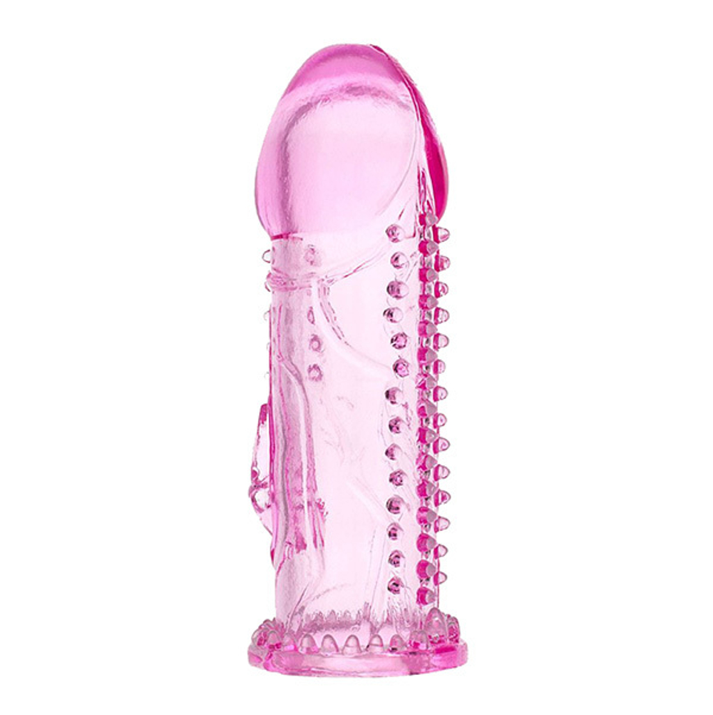 Розовая гелевая насадка 13см с клиторальным отростком и шипами ToyFa Basic 818019-3