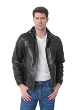 KHIMEONE Мужская кожаная куртка бомбер с капюшоном