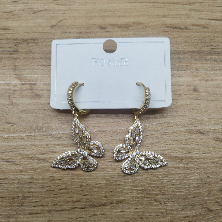 Серьги кольца Бабочка крылья циркон стразы серебристые металл золотистый