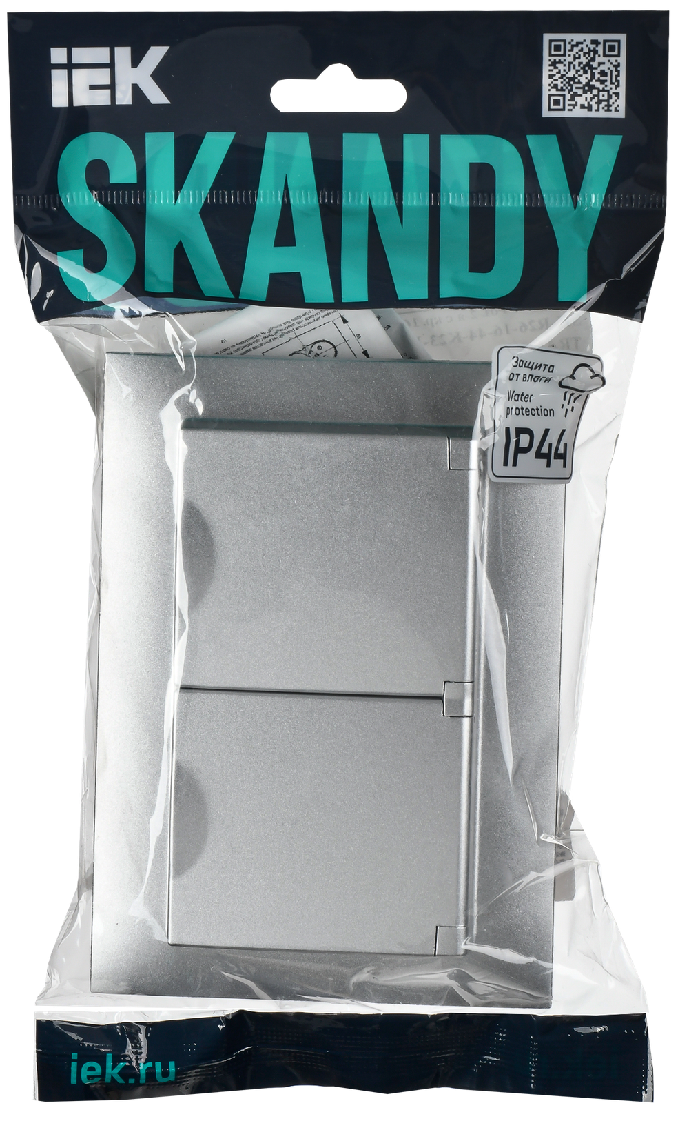 SKANDY Розетка 2-местная и крышкой 16А в сборе IP44 SK-R12S серебряный IEK