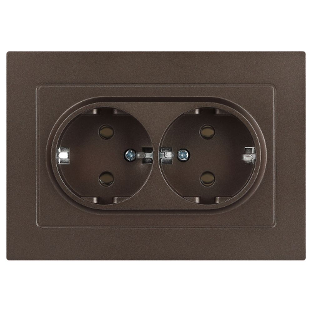 Розетка Intro Accent 6-205-08 двойная с заземлением 2X2P+E Schuko 16А-250В IP20 СУ AL/CU бронза