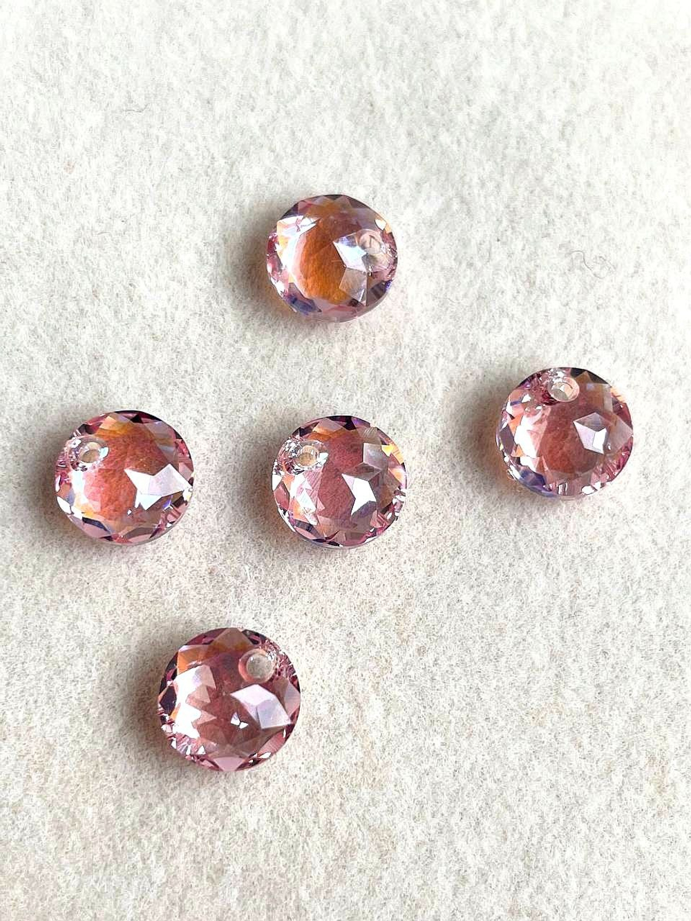 6430-lt.rose shim10 Кристалл "Круг" light rose shimmer 10мм, розовый с переливом