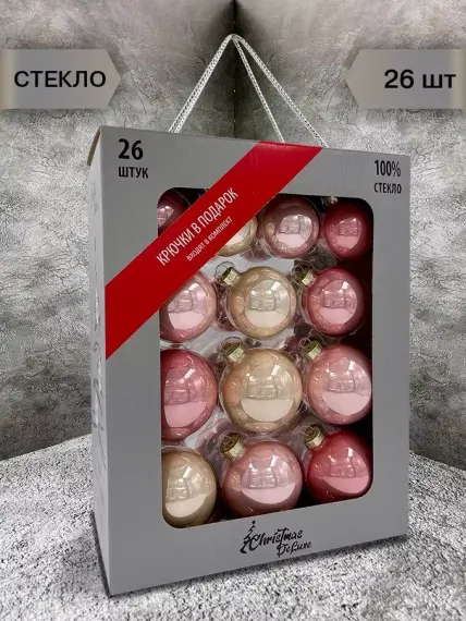 Набор стеклянных шаров Розовая дымка 26 шт., Christmas DeLuxe (89578)