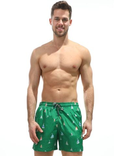 Зеленые пляжные шорты с принтом в виде парусников (Размер: M) (Цвет: зеленый)