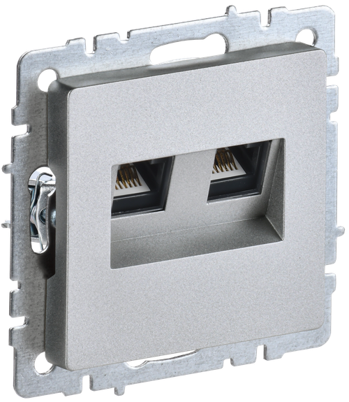 BRITE Розетка компьютерная двойная RJ45 кат.6 РК11-2-БрА алюминий IEK