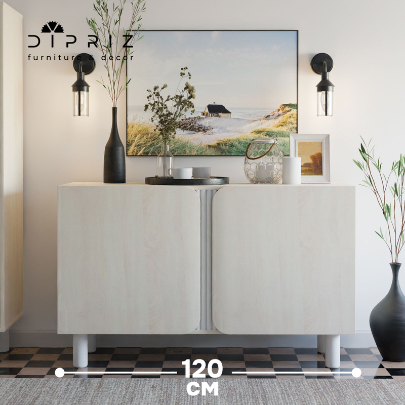 Тумба, 120х40х75, Ола, напольная, под телевизор, комод, белый / дуб шамони, Dipriz