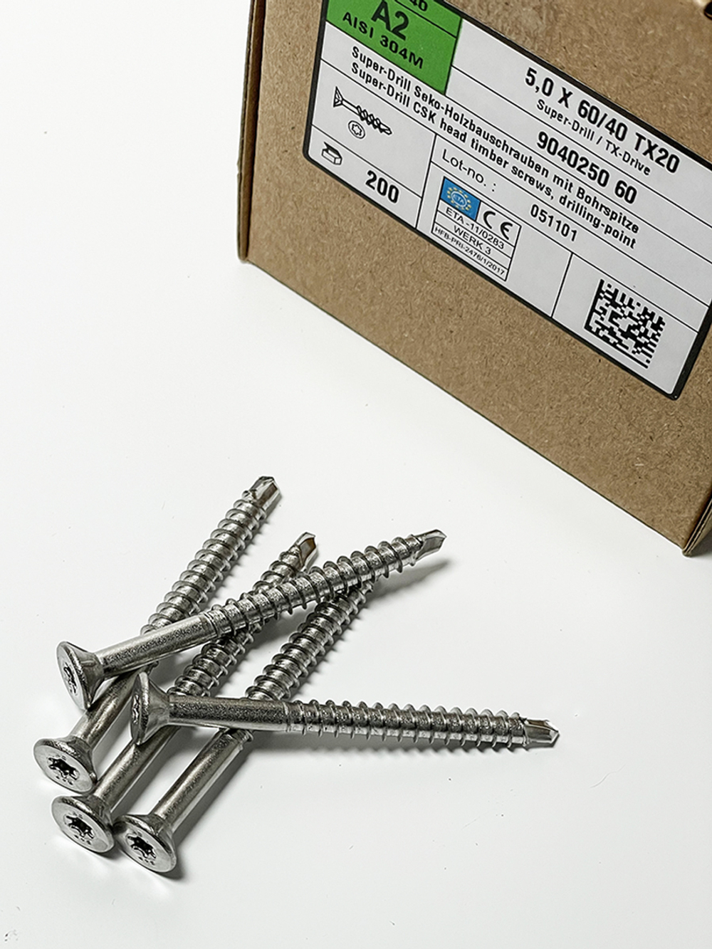 Cаморезы по дереву Super-drill a2 5,0x60/40 TX20 200 шт/упаковка