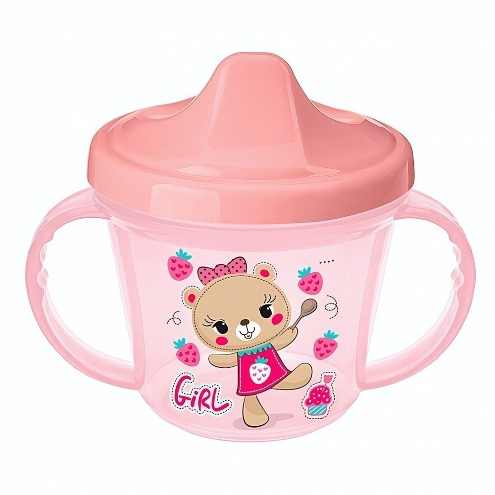 Поильник с ручками и декором, 200мл (розовый)