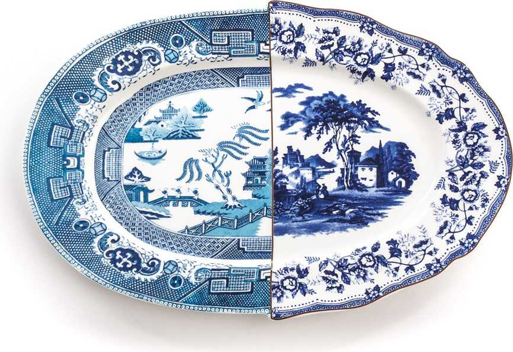 Блюдо сервировочное Seletti Diomira, овальное, костяной фарфор, 24,8 37 см, синее