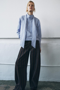 ZARA РУБАШКА С БАНТОМ ZW COLLECTION, СИНИЙ