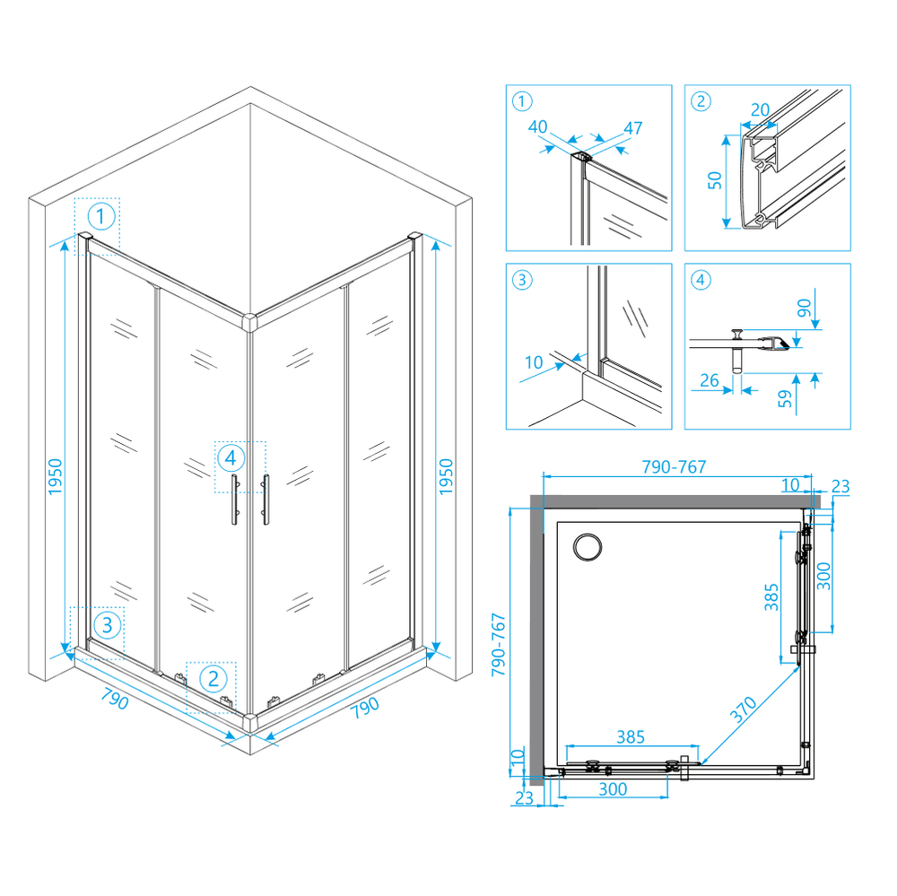 Душевой уголок RGW HO-31 (Прозрачное, 800x800)