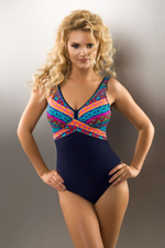 Эффектный слитный купальник Malwina с принтом (Размер: 40) (Цвет: черный с розовым)