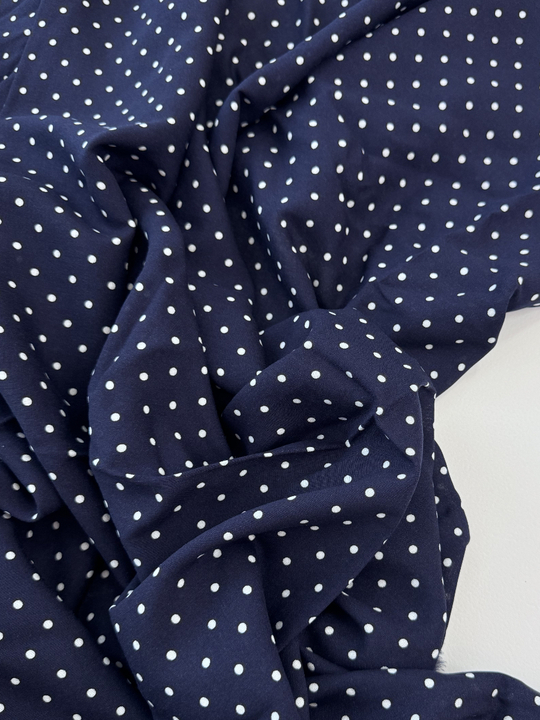 штапель принт горох мелкий, белый на синем D2C1