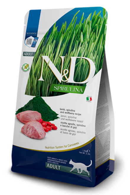 Сухой корм FARMINA N&D SPIRULINA для взрослых кошек с ягненком и ягодами годжи - 1,5 кг
