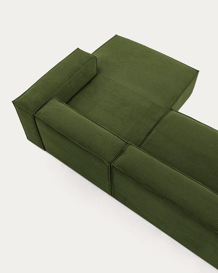 3-х местный диван Blok с правым шезлонгом в зеленом толстом вельвете 300 см