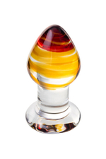 Анальная стеклянная втулка (Цвет: прозрачный с бордовым и желтым)