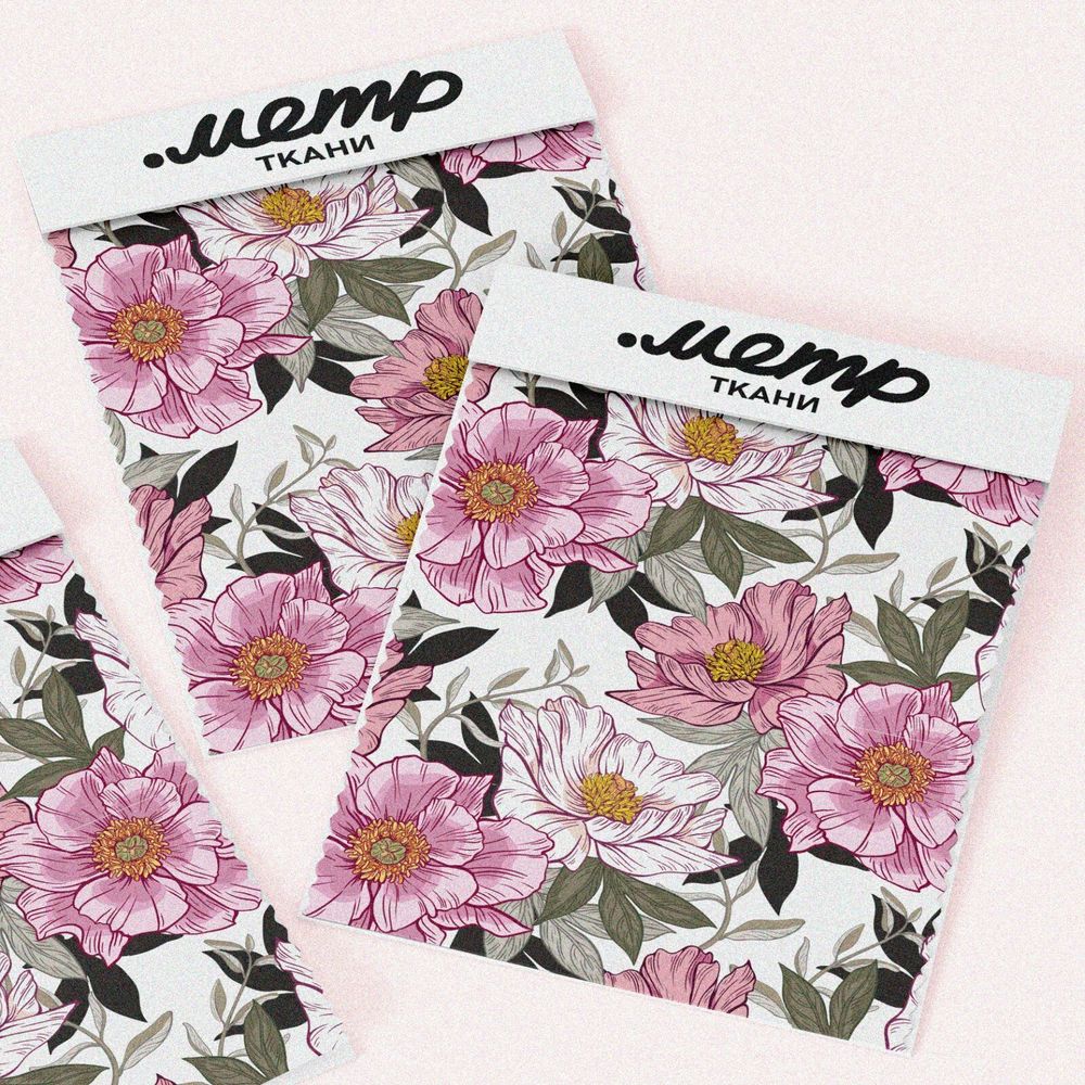 Ткань ниагара розовые цветы серые листья