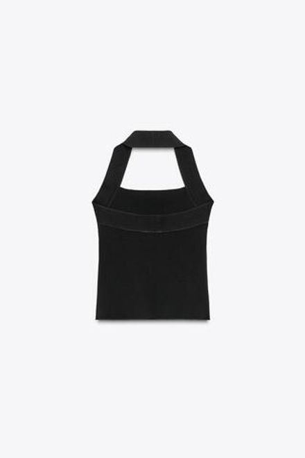 ZARA ЭЛАСТИЧНЫЙ ТОП С ГОРЛОВИНОЙ ХАЛТЕР, ЧЕРНЫЙ