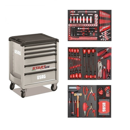 516 SP6EXG Тележка инструментальная, 6 ящиков с набором инструмента 263 предмета, серый цвет, USAG (Италия)
