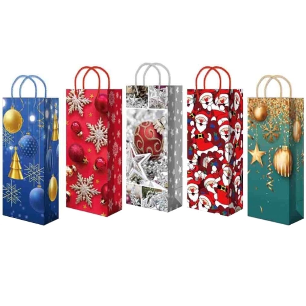 Пакеты подарочные бумажные 15х36+12см новогодние (10/50шт)