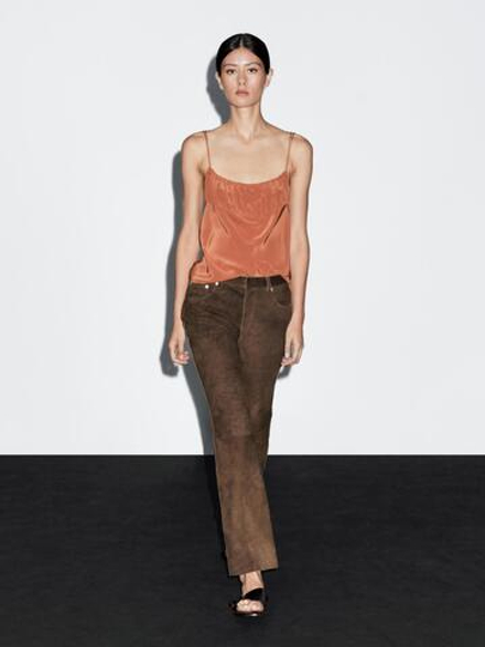 Massimo Dutti Замшевые брюки из козьей кожи, коричневый