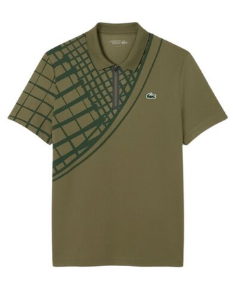 Мужское теннисное поло Lacoste Ultra Dry Printed Slim Fit Tennis - khaki green