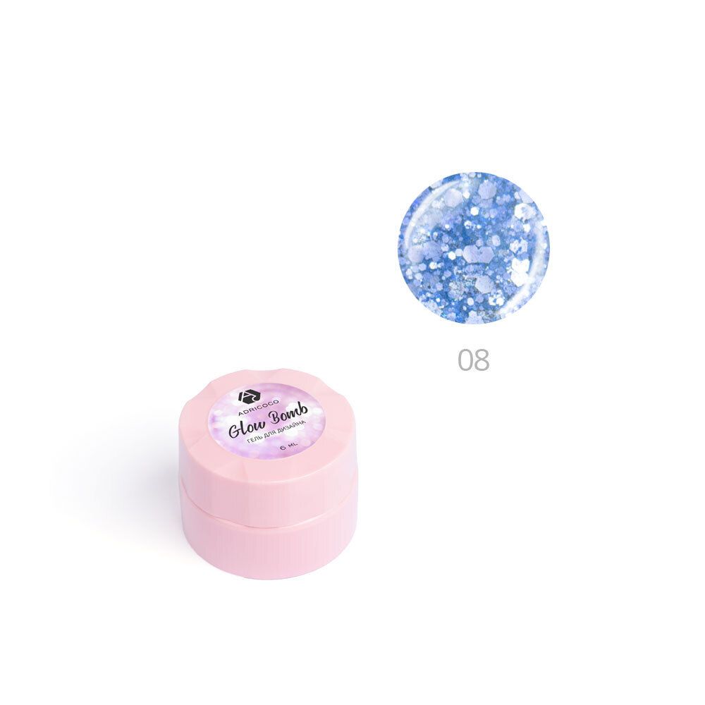 Гель для дизайна ногтей ADRICOCO Glow Bomb №08 &quot;Синий иней&quot; (6 мл.)