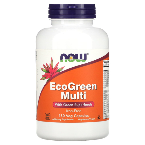 NOW Foods, Мультивитамины EcoGreen, без железа, 180 растительных капсул