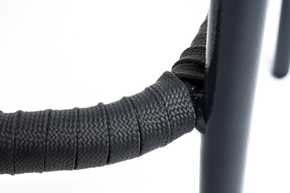 "Бордо" стул барный плетеный из роупа, каркас из стали темно-серый (RAL7024) муар, роуп серый 15мм, ткань темно-серая 027 NEW