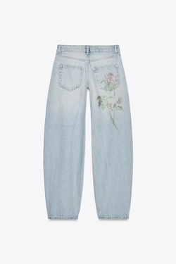 ZARA ДЖИНСЫ TRF MINI BALLOON СО СРЕДНЕЙ ПОСАДКОЙ, ГОЛУБОЙ